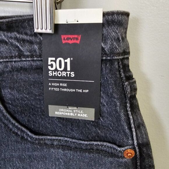NWT LEVI'S PREMIUM 501 SHORTS RAW HEM WASHED BLACK - Picture 5 of 16